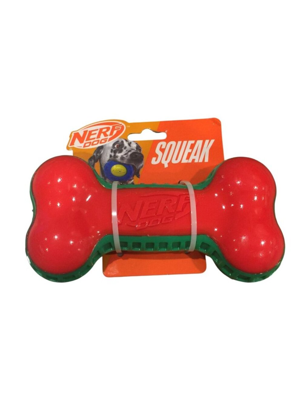 NERF DOG Holiday Edition Squeak 7 1/2" Bone Red Green Dog Toy
